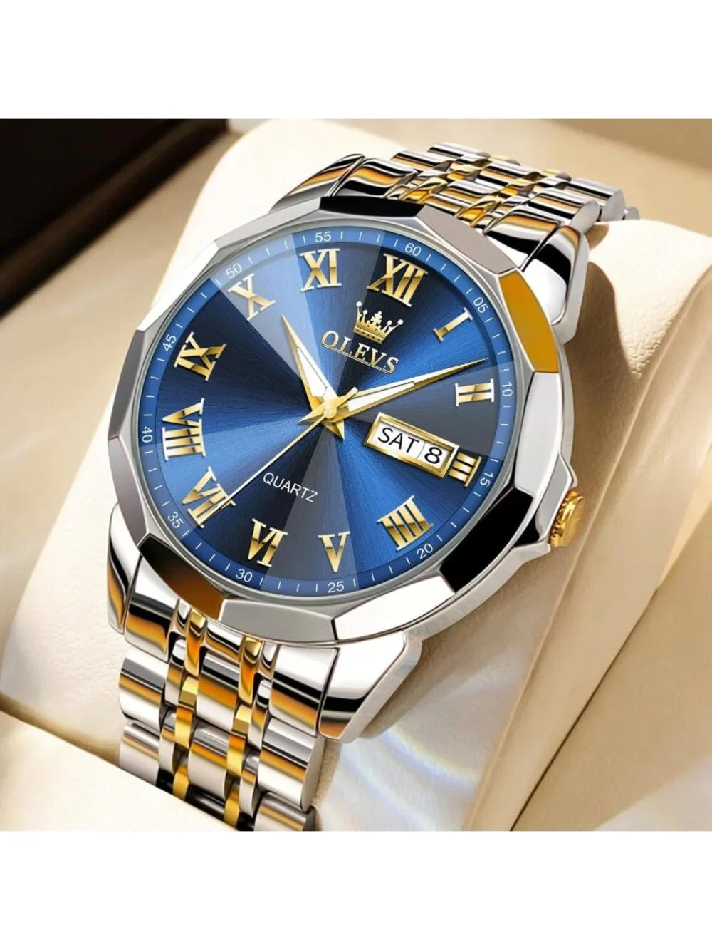 Mens Silver Blue Analog Quartz Numerals Classic Luxury Luminous Waterproof Watch